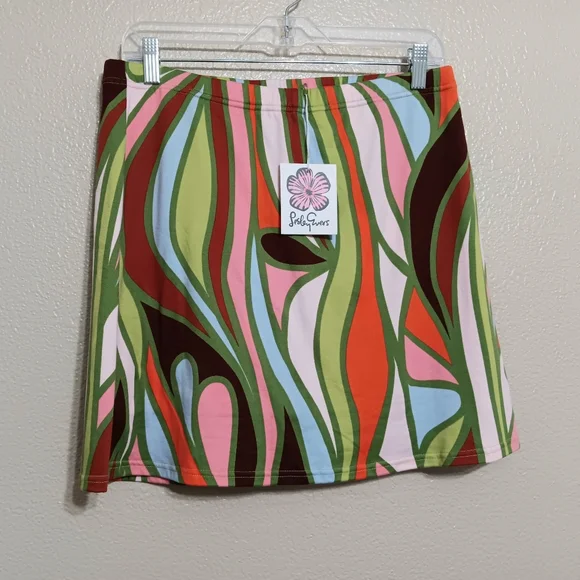 Lesley Evers Jersey Knit Lottie Skort in Jojo Green Psychedelic Print NEW